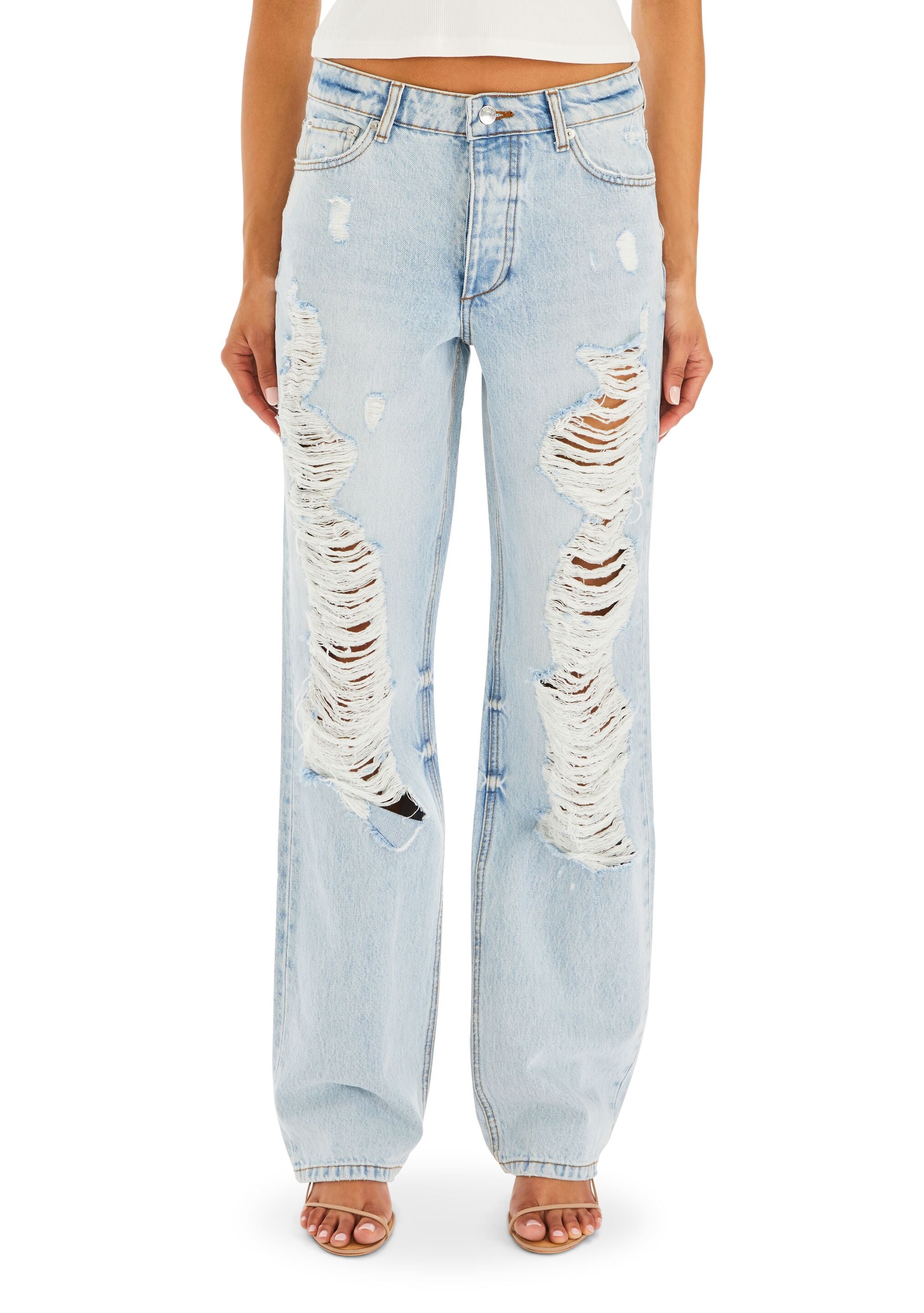 ★送料・関税込★OPEN YY★DISTRESSED LOOSE STRAIGHT JEANS★ OPEN YY】DISTRESSED LOOSE STRAIGHT JEANS | loop