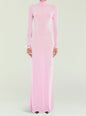 Front view of a pale pink velvet Kim Maxi Dress with a draped wrap front thumbnail image 5 of 5