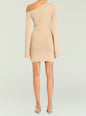 Back view of beige one-shoulder knit mini dress on a model thumbnail image 4 of 5