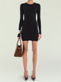 Front view of a black Lauren Mini Dress with button-down front chest pockets and a brown handbag thumbnail image 5 of 5