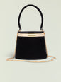 Lesla Case black velvet handbag with curved top handle and gold hardware. thumbnail image 1 of 4