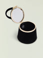 Lesla Case gold round compact mirror open on a black display stand thumbnail image 4 of 4