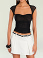 Black Lille Mesh Top with sheer fabric and a fitted ruched bodice. thumbnail image 1 of 5