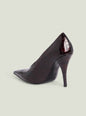 Maureen Leather Pump close up highlighting the glossy crocodile-embossed burgundy leather and pointed toe thumbnail image 3 of 5