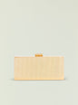 Milo clutch in pale gold with vertical ribbed texture and a small top handle. thumbnail image 1 of 3