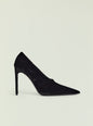 Mollie Velvet Pump in black velvet with pointed toe and high stiletto heel. thumbnail image 1 of 5