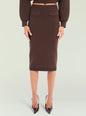 Back view of brown Opal Midi Skirt with two back pockets and ribbed hem thumbnail image 1 of 5