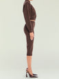 Side view of brown Opal Midi Skirt on a model wearing a cropped top thumbnail image 4 of 5