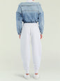 Back view of a model in an oversized blue denim jacket paired with gray Klara Sweatpant thumbnail image 4 of 5