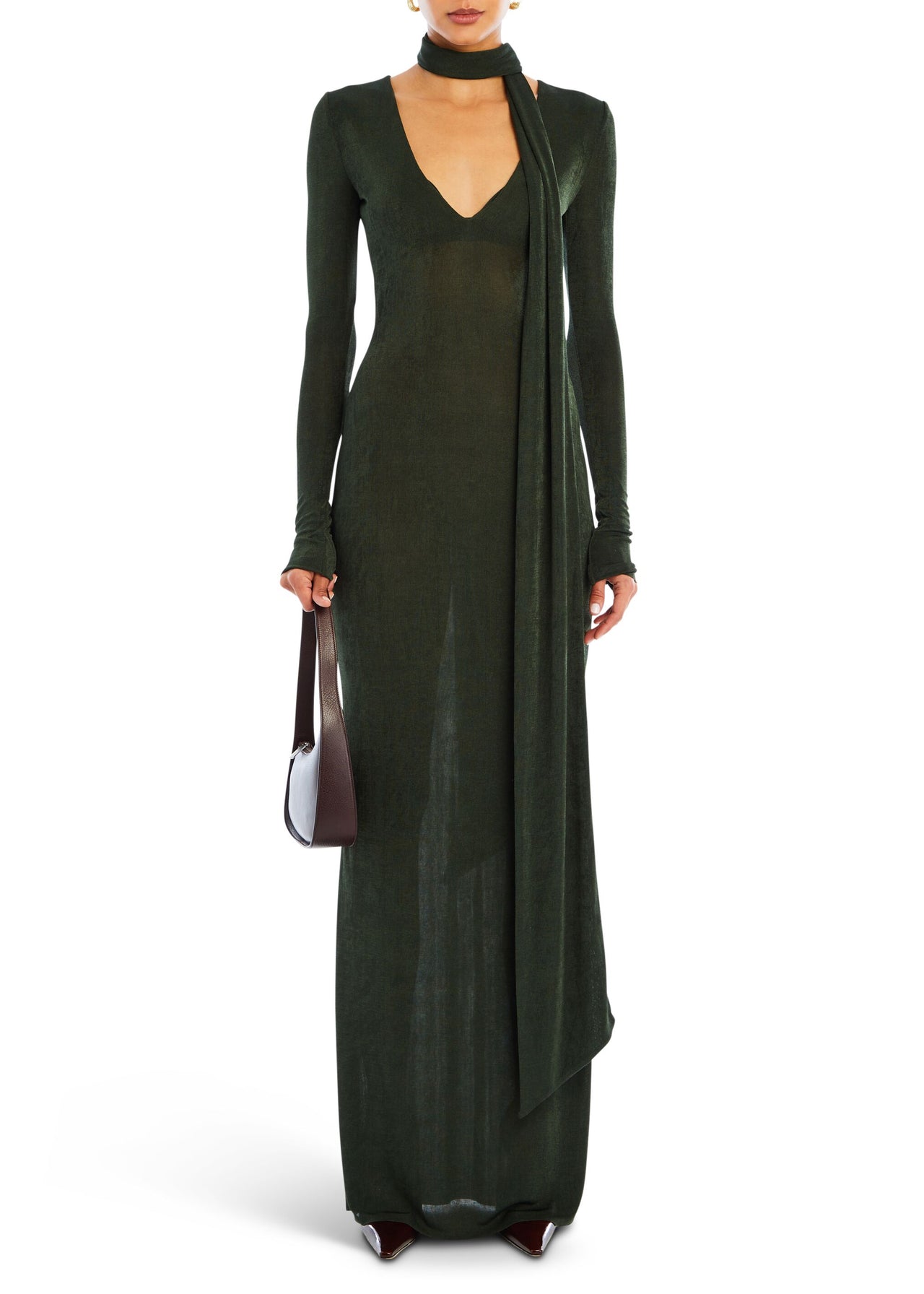 knee length dresses for ladies CREPE DE CHINE V-NECK MAXI DRESS IN GREEN | CULT MIA main image 0