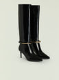 Sancia Boots glossy black knee-high boots with gold ankle strap and pointed toes thumbnail image 2 of 5