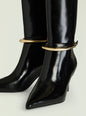 Sancia Boot black patent knee high boot with gold ring hardware around the shaft thumbnail image 4 of 5