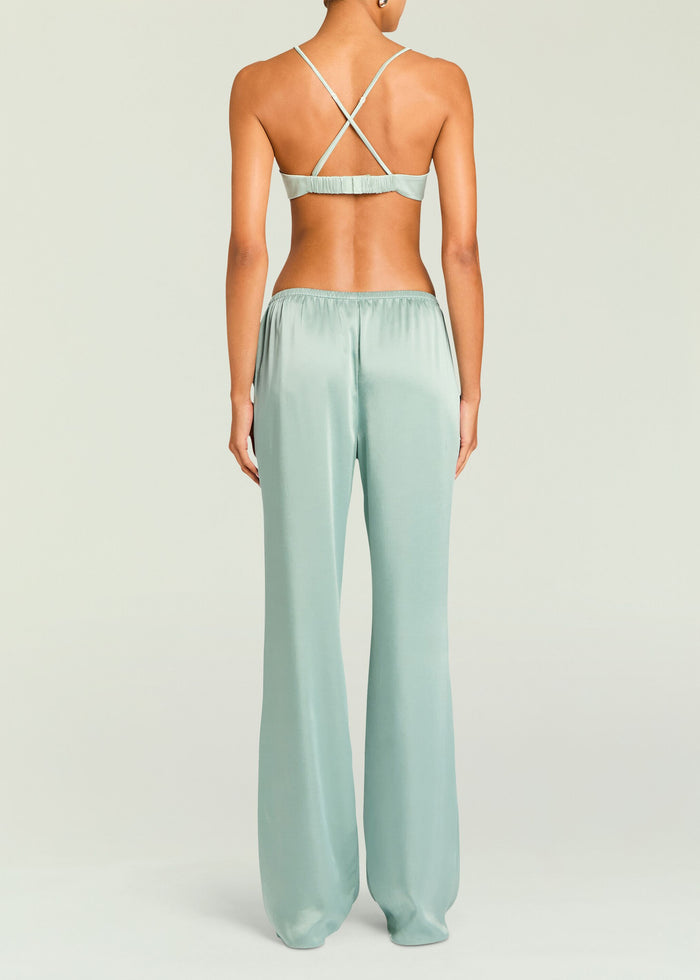 Back view of a mint green Courtney Bralette with crisscross back straps