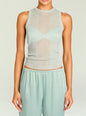 Mint green rib knit tank top with sheer mesh chest panel thumbnail image 1 of 5
