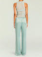 Back view of mint satin wide-leg pants with elastic waistband thumbnail image 4 of 5