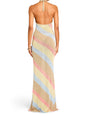 Back view of Dree Knit Maxi Dress with pastel diagonal stripes and a halter neck tie thumbnail image 4 of 5