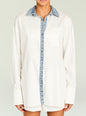 White Gill Oversized Shirt with denim collar and placket detail thumbnail image 1 of 5