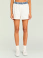 White Tama boxer shorts with a blue denim elastic waistband. thumbnail image 1 of 5