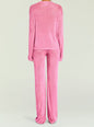 Back view of a model wearing a pink metallic knit pant set thumbnail image 4 of 5