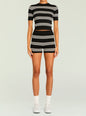Black knit crop top with white horizontal stripes worn by a model thumbnail image 2 of 5