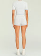 Back view of Tif Knit Baby Tee set showing pale blue and cream textured knit short sleeve top and matching shorts. thumbnail image 4 of 5