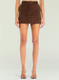 Azalea Corduroy Mini Skirt in brown with belt loops worn by a model thumbnail image 1 of 5