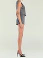 Side view of Tatiana vest with matching check shorts and a black belt. thumbnail image 4 of 5