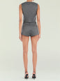 Back view of a grey check pattern sleeveless romper with matching shorts and a defined waist thumbnail image 5 of 5