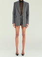 Walter blazer in grey and black check with notch lapels worn over a brown turtleneck and matching check shorts. thumbnail image 5 of 5