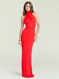 Full-length red Lucky Maxi Dress on a model with a high neckline and sleeveless silhouette. thumbnail image 1 of 6