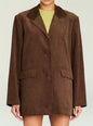 Brown corduroy Hera blazer worn over a lime knit top with wide lapels and front flap pockets thumbnail image 1 of 5