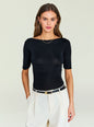Model wearing a black Panna Bodysuit with a fitted silhouette thumbnail image 1 of 5