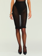 Lucille Midi Skirt on a model, sheer black midi length with opaque lining thumbnail image 1 of 5