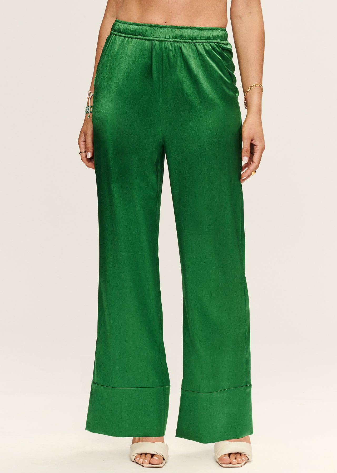 Buy Auteur Green Clare Wide-leg Pants in Silk for Women in UAE