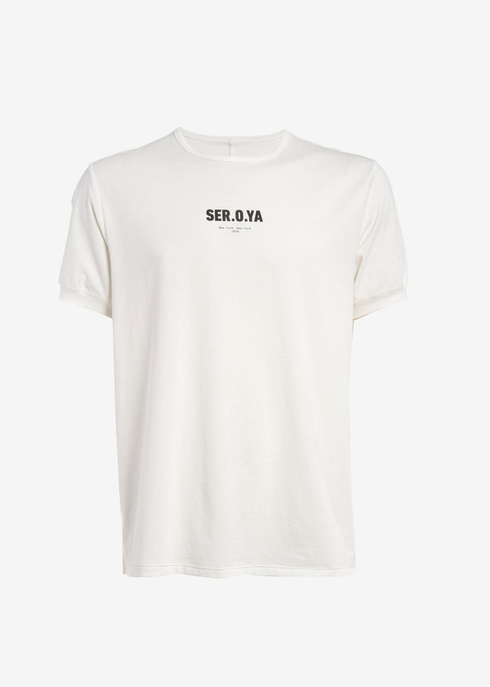 White Daniel Muscle Straight T Shirt with SER.O.YA logo on chest