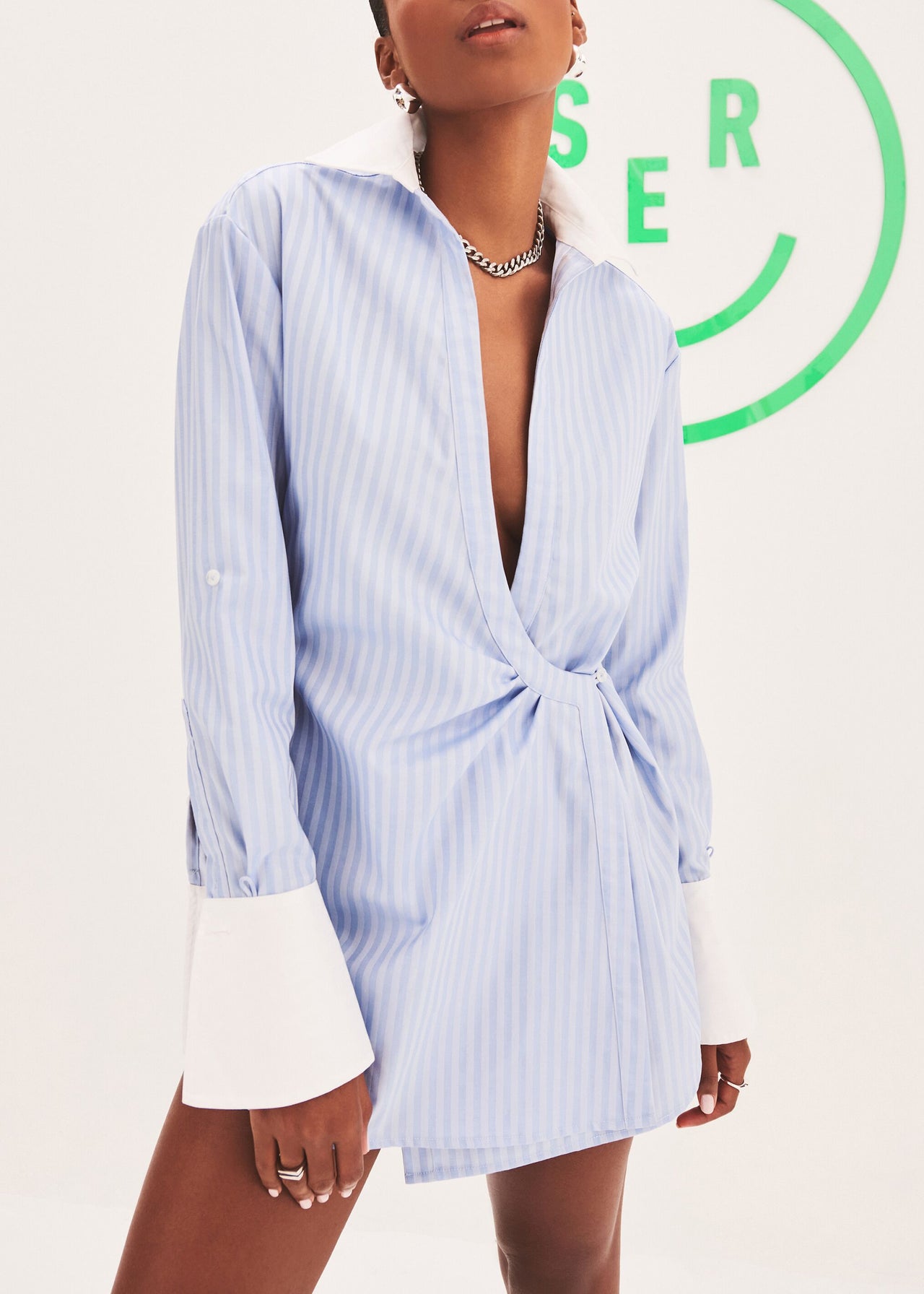drapey shirt dress EMERALD DRAPED SHIRT DRESS s / green / vegan-silk