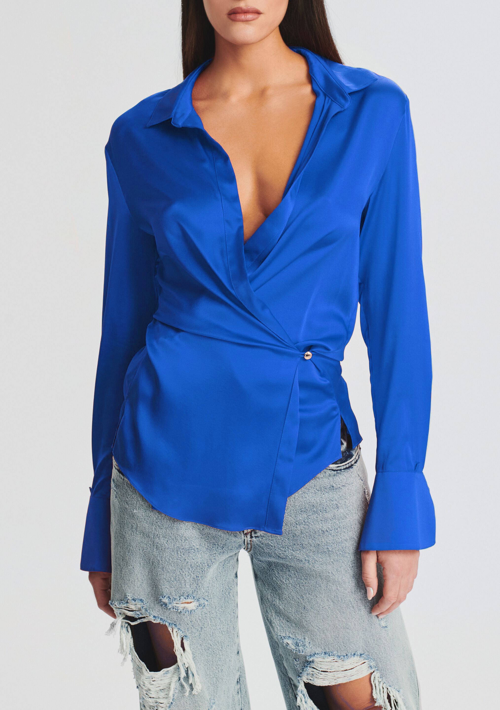 Royal blue sale silk shirt