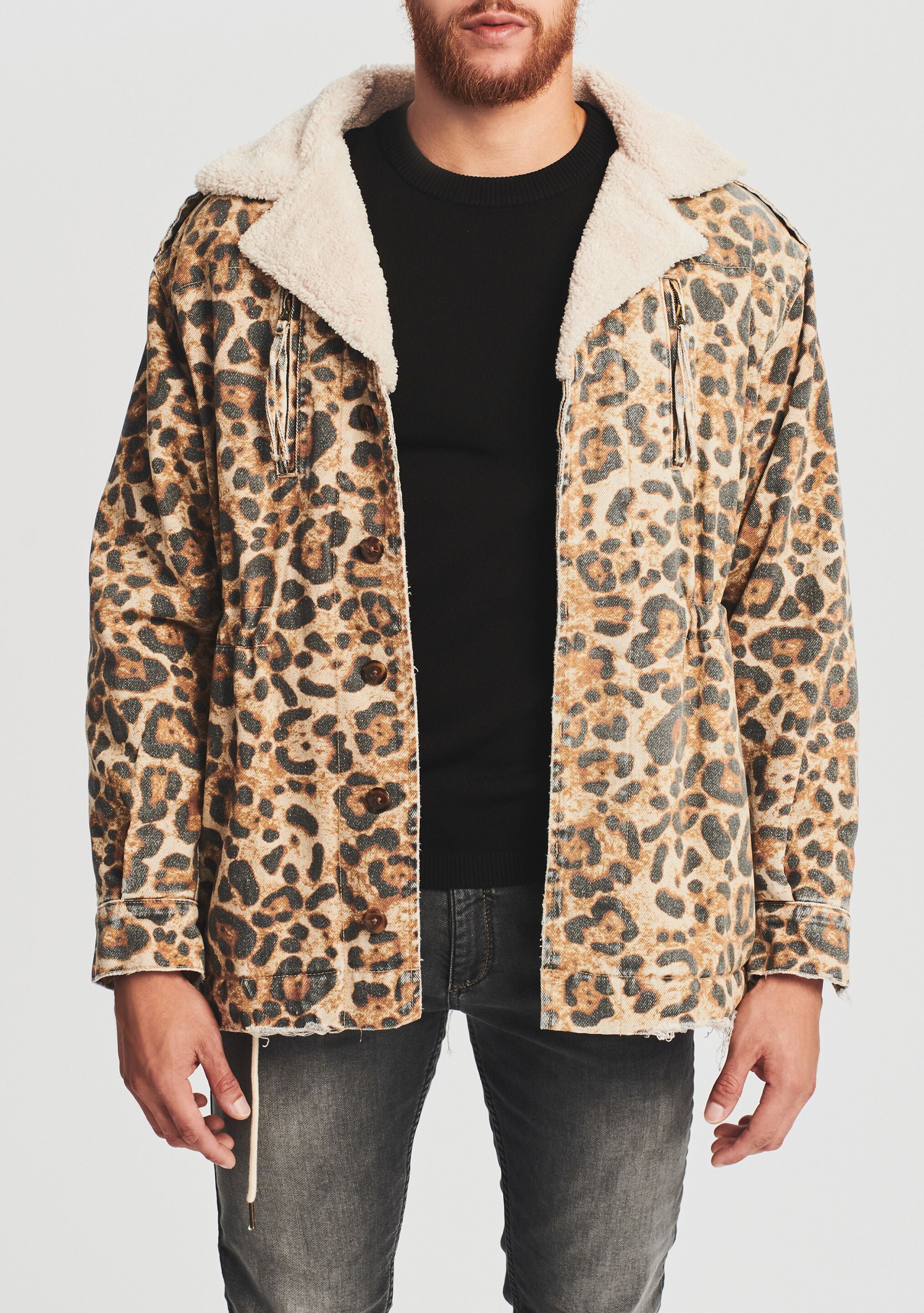 Men Leopard Printed Overcoat Faux Fur Outwear Coat Jacket Winter Parka Slim  Warm | eBay